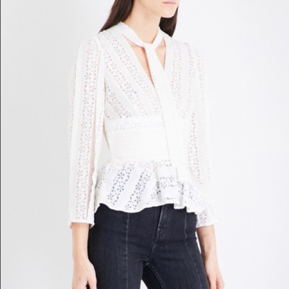 floral-lace V-neck top semi sheer peplum blouses